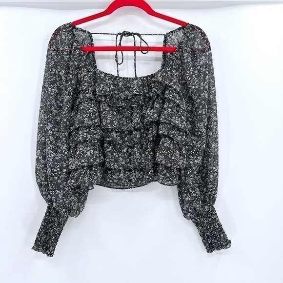 ASTR the Label Elva Flora Long Sleeve Top/Black Floral size XS - Picture 6 of 13